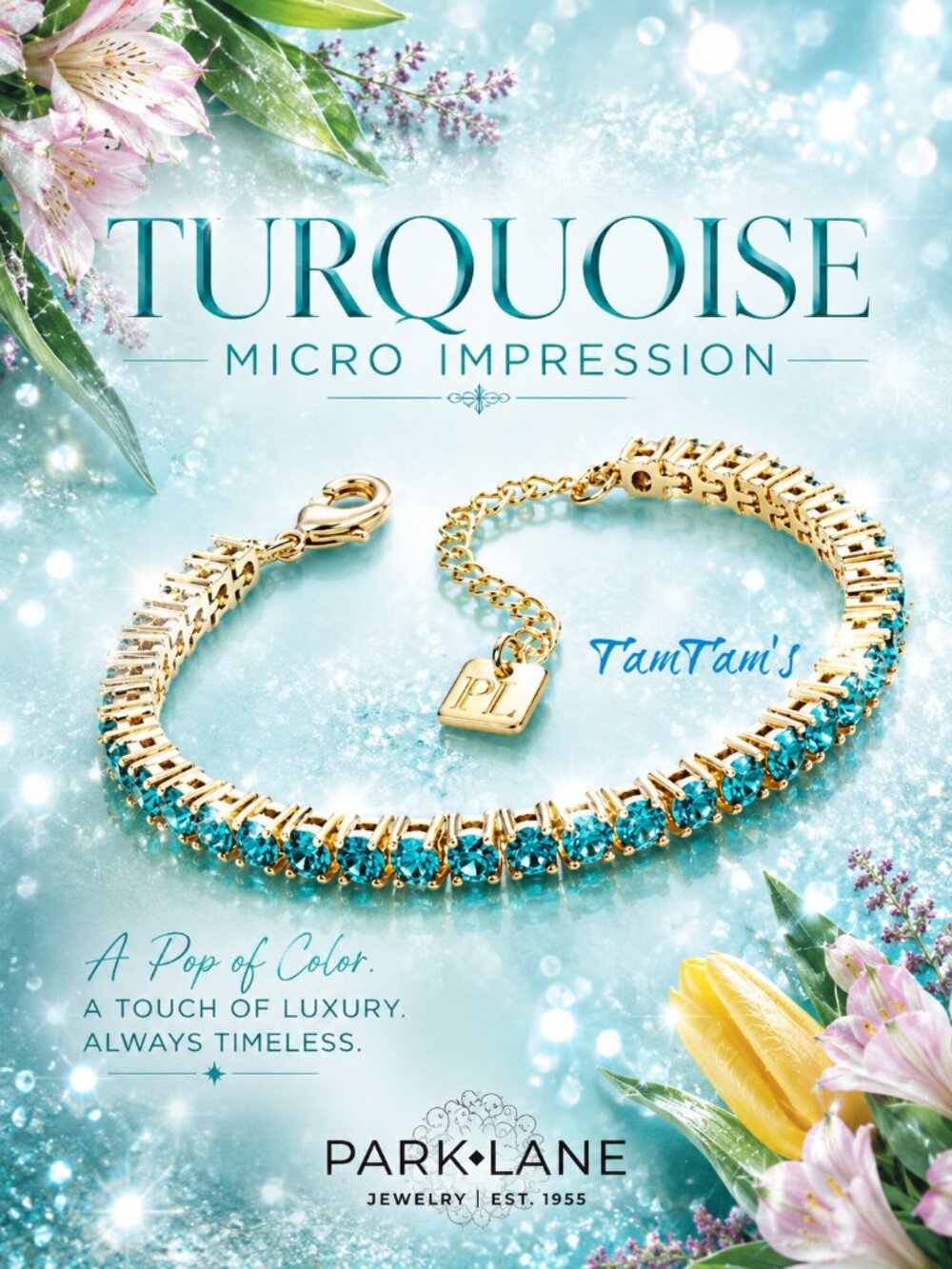 Rare Park Lane TURQUOISE Micro Crystal 4mm Impression Gold Tennis Bracelet